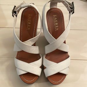Ralph Lauren white strap wedges